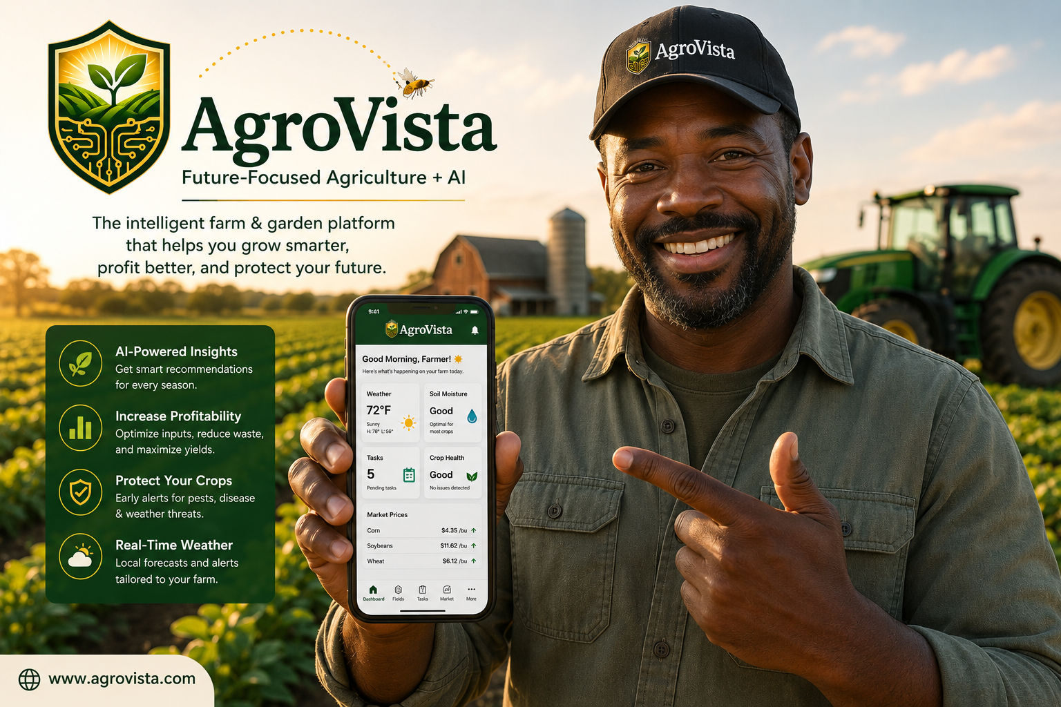 Farmer using AgroVista with drone intelligence
